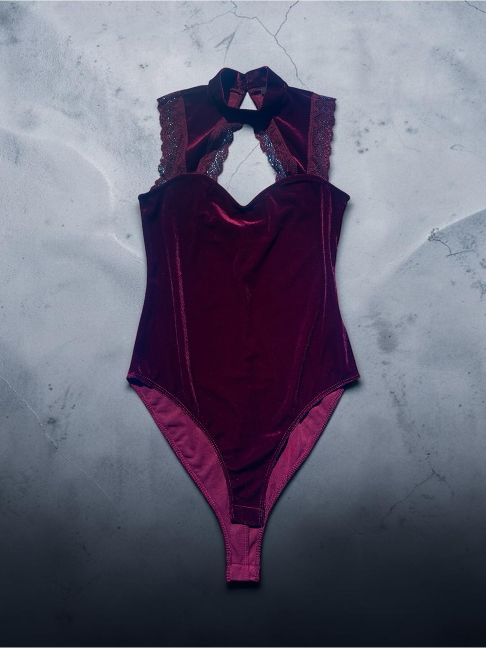 Velvet Keyhole High-Cut Bodysuit — Rich Burgundy